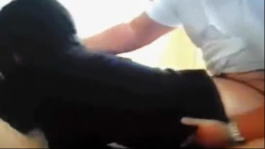 Dark haired girl gets doggystyle fucked by her chubby bf
